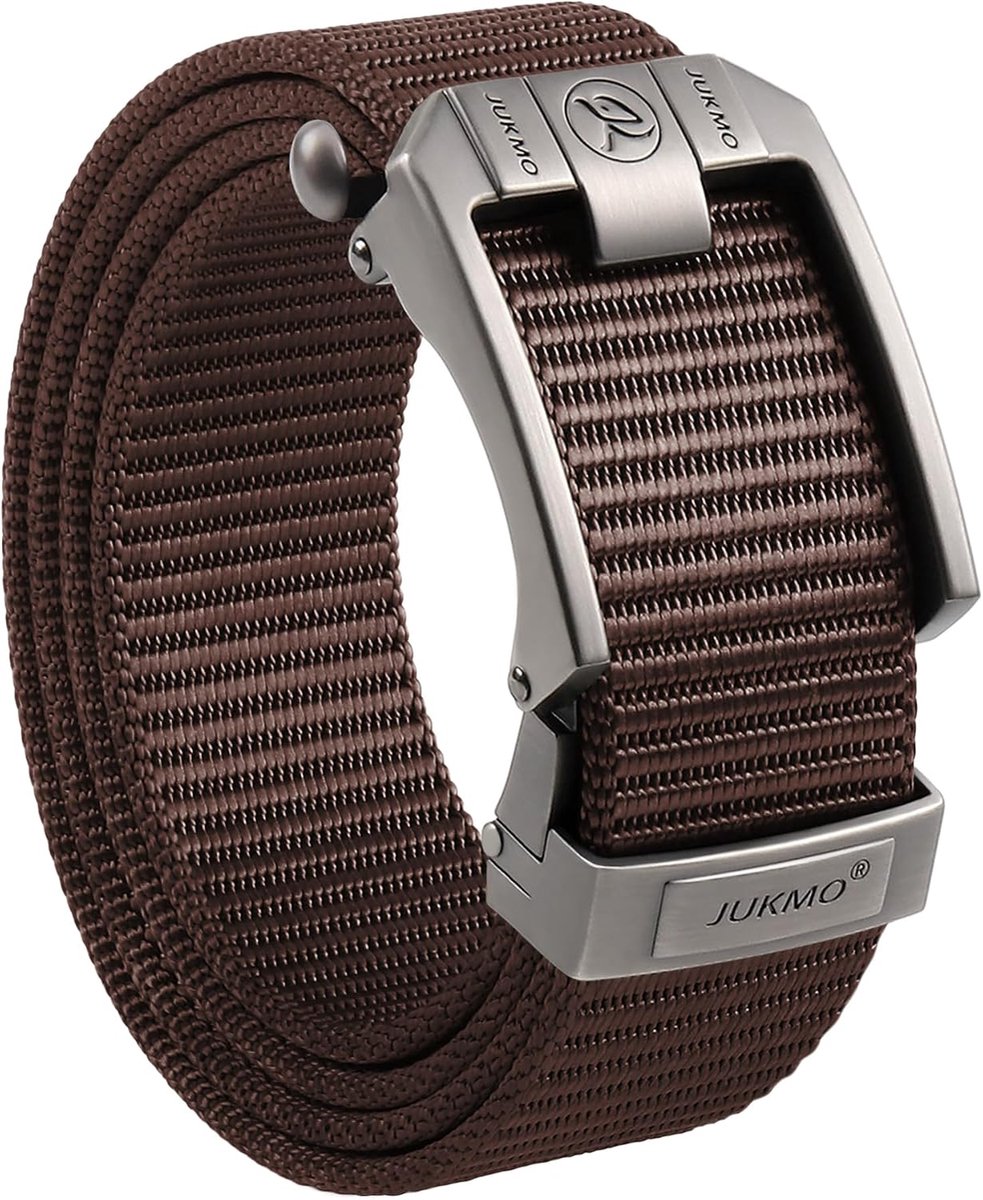 JUKMO Ratchet Strap for Men, Nylon Web Tactical Belt with Automatic Slide Buckle, Adjustable Trim to Fit - ShopVlot