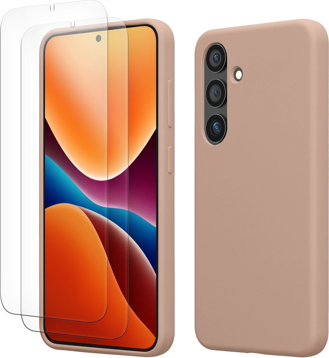 kwmobile hoes met 2x screenprotectors voor Samsung Galaxy S24 – screenprotector van gehard glas – draadloos opladen – mat oudroze