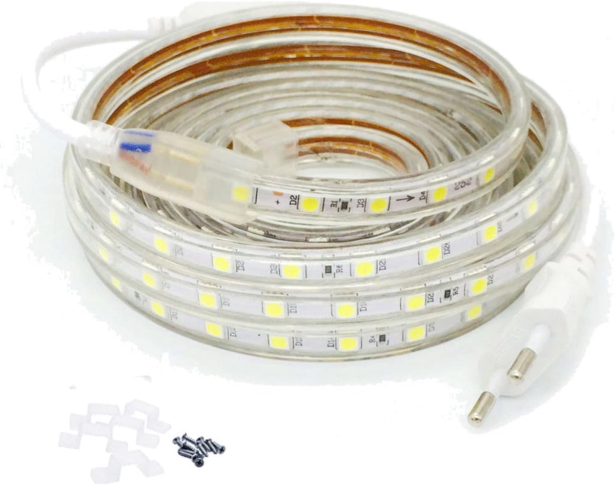 5m LED Strips Light Cold White, 220V 230V LED Light Strip, 60 Leds/m LED Strips, IP65 Water Resistant, Mild Backlight - ShopVlot