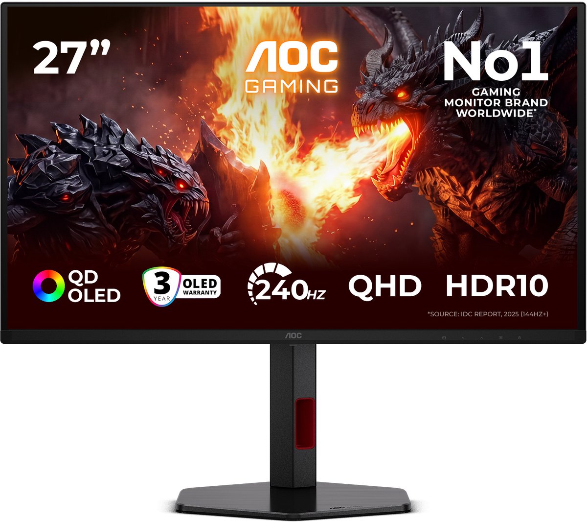 AOC G4 Q27G4ZDR - QHD OLED Gaming Monitor - 240hz - HDMI 2.1 - USB-Hub - Ergonomisch Design - 27 inch