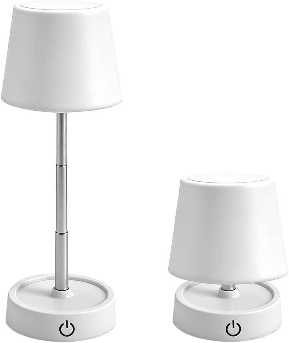 2 Pcs LED Table Lamp Height Adjustable Telescopic Table Lamp Wireless LED Table Lamp Battery USB Rechargeable Small - ShopVlot