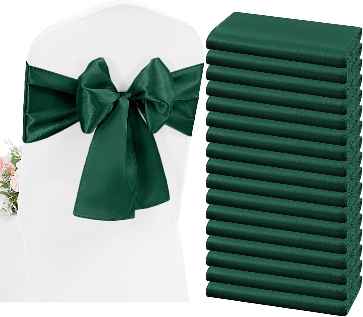 YMHPRIDE 50pcs Satin Chair Sharpening Emerald Green Chair Sharpening Bows Sashes for Wedding Party Birthday Hotel Home - ShopVlot