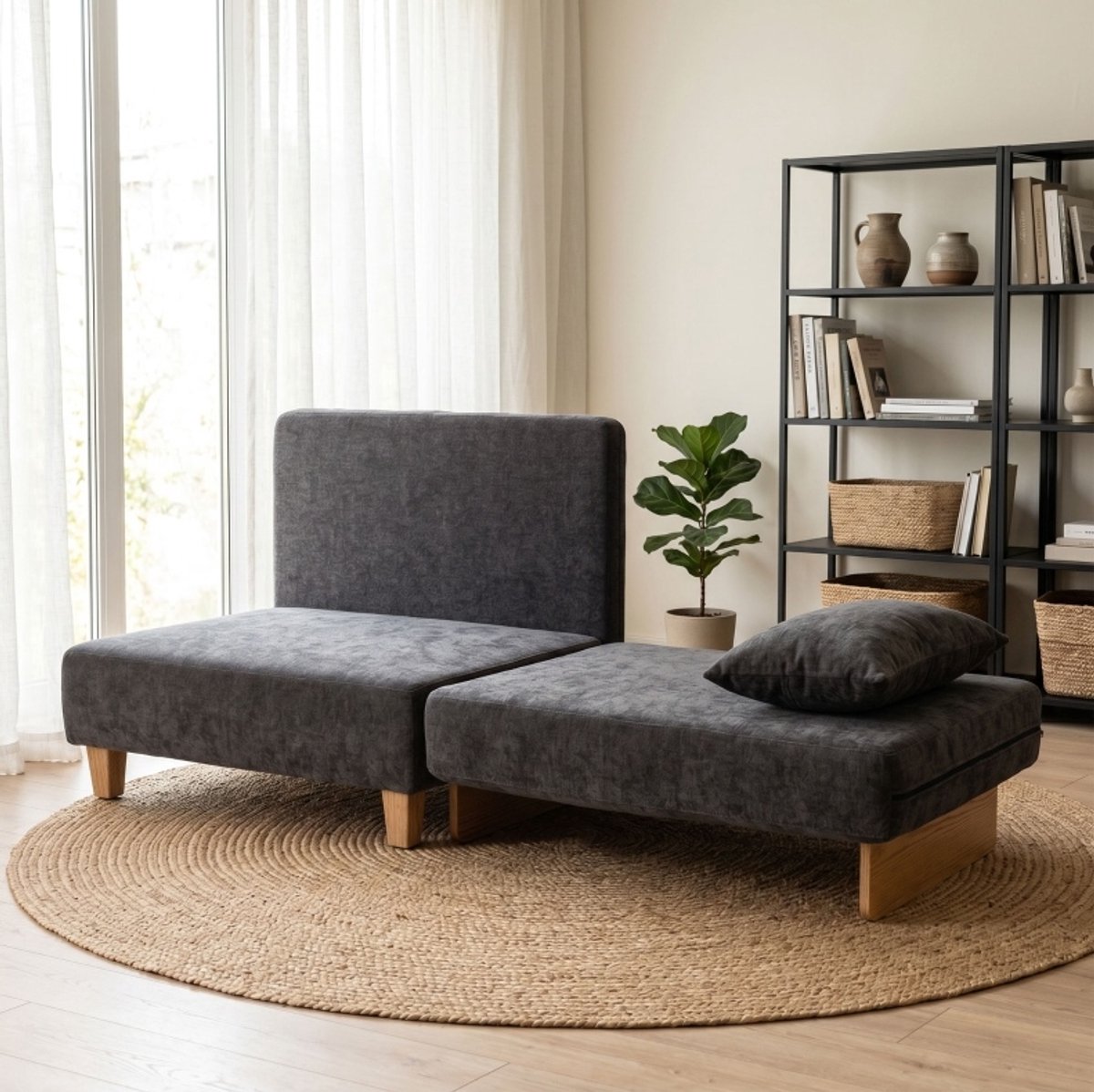 DESMIU Fauteuil Slaapbank 94 Cm - Opklapbaar Met Bedfunctie En 2 Kussens - Voor Woonkamer En Logeerkamer - Stof - Donkergrijs