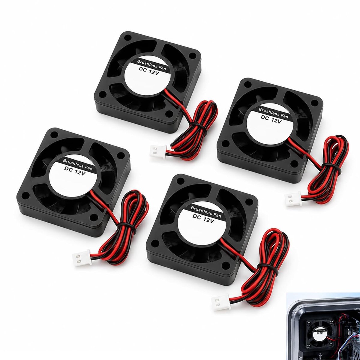 Set van 4 ventilatoren 40 mm 12 V, ventilator 4010 stil, mini-koelventilator 40 x 40 x 10 mm met kabel 30 cm - ShopVlot