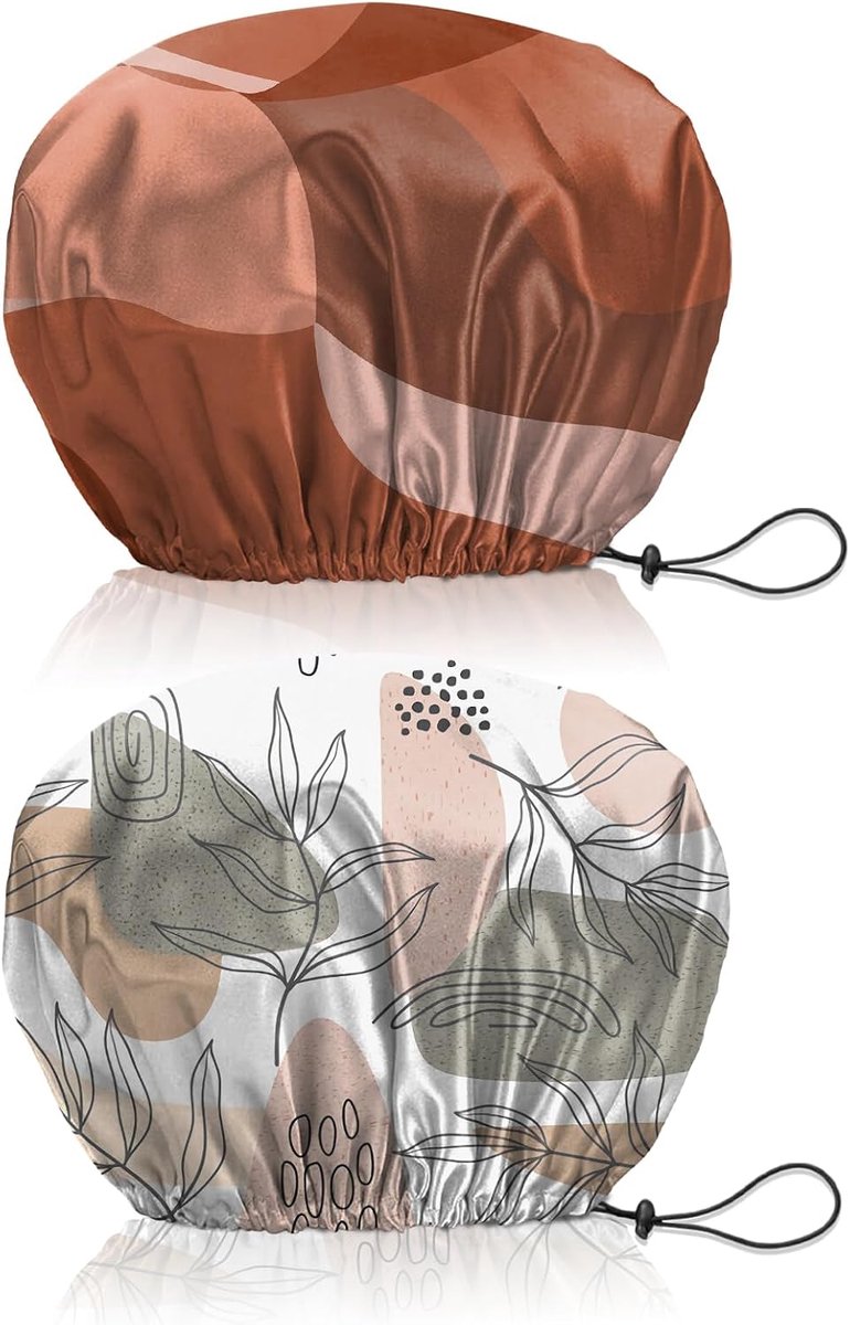 2PCS Shower Cap Reusable Waterproof Double Layer Elastic Adjustable Hair Bathing Caps Cute Aesthetic For Women - ShopVlot