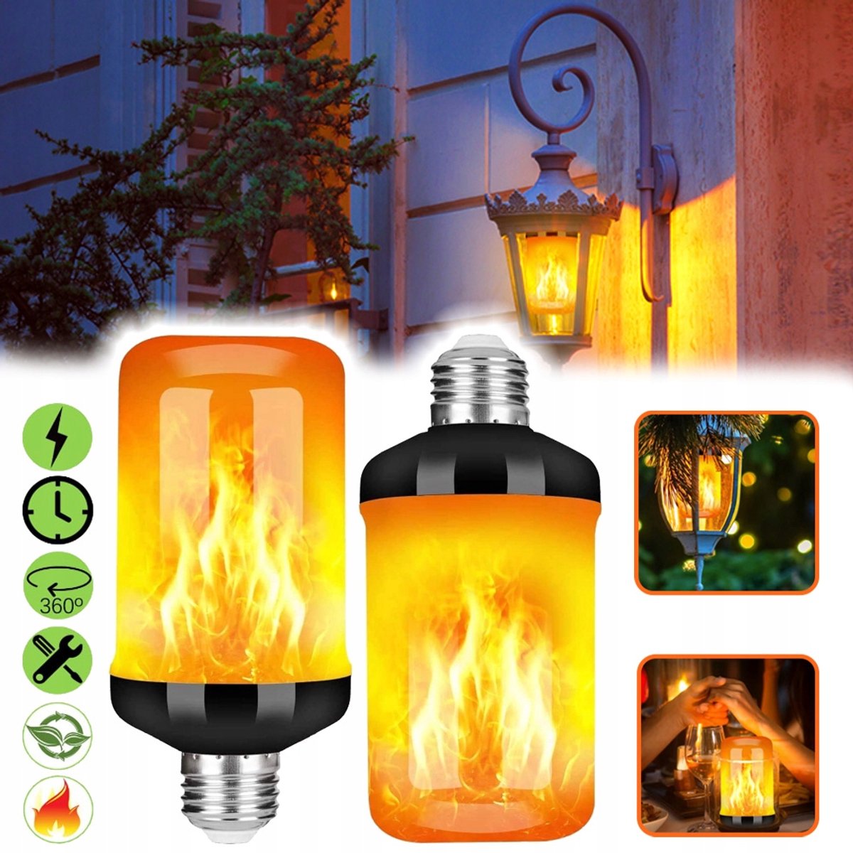LED-Vlam lamp Voor Buiten E27 Fitting 2 Stuks - Flikkerende Vlamsimulatie Ademende En Normale Standen 85-265V 2,5W - Ideaal Voor Thuis Tuin Bruiloften En Studentenkamers
