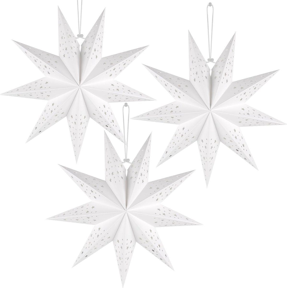 Mineup 45 cm led-papieren ster verlicht, 3 stuks kerststerren verlicht - ShopVlot