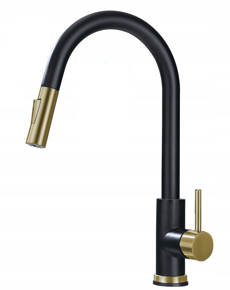 Keukenmengkraan Zwart Goud Mat - Uittrekbare Uitloop WW Premium