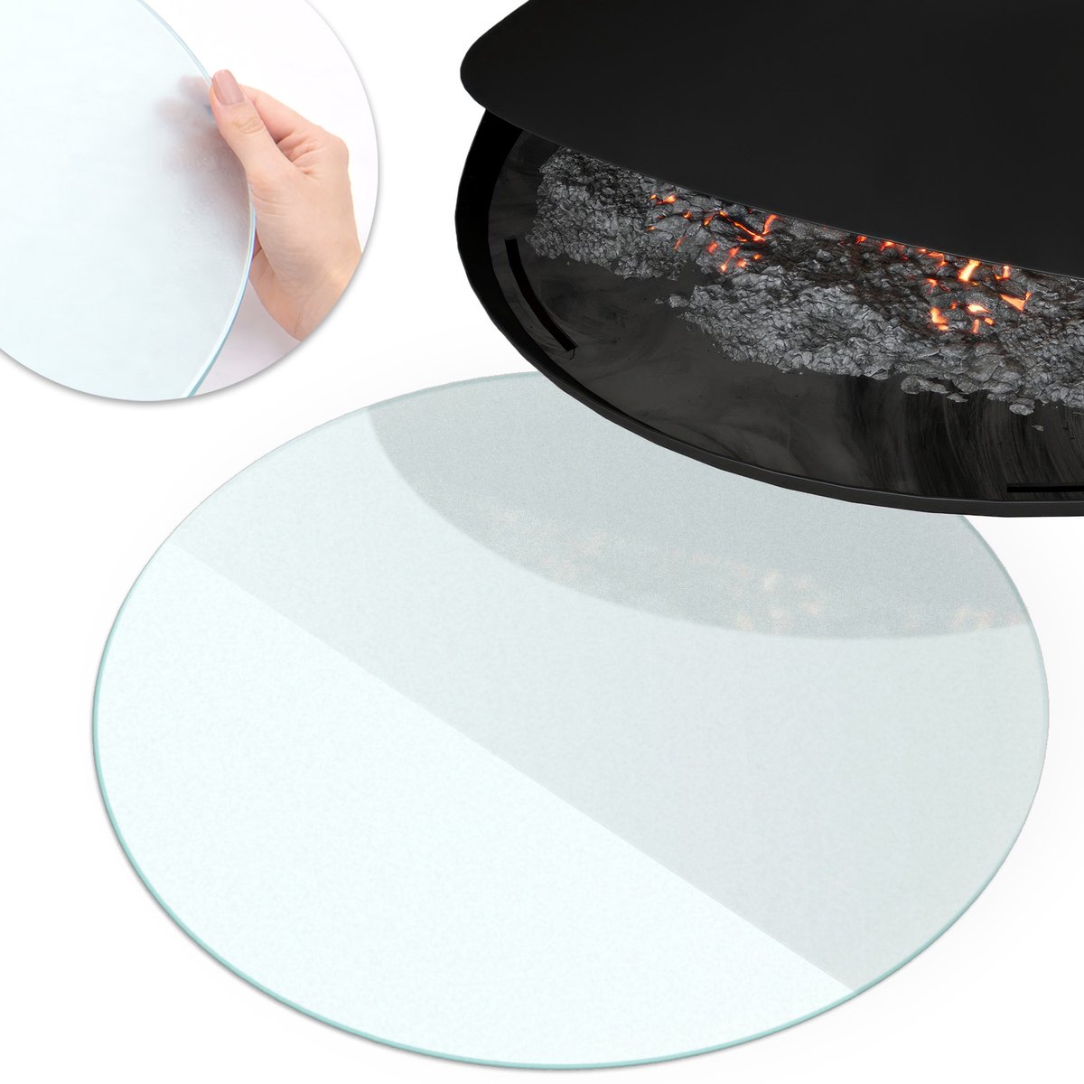 Coloray - Vloerplaat openhaard - fi50cm - Halftransparant Rond - Plaat voor onder houtkachel - Kachelvloerplaat