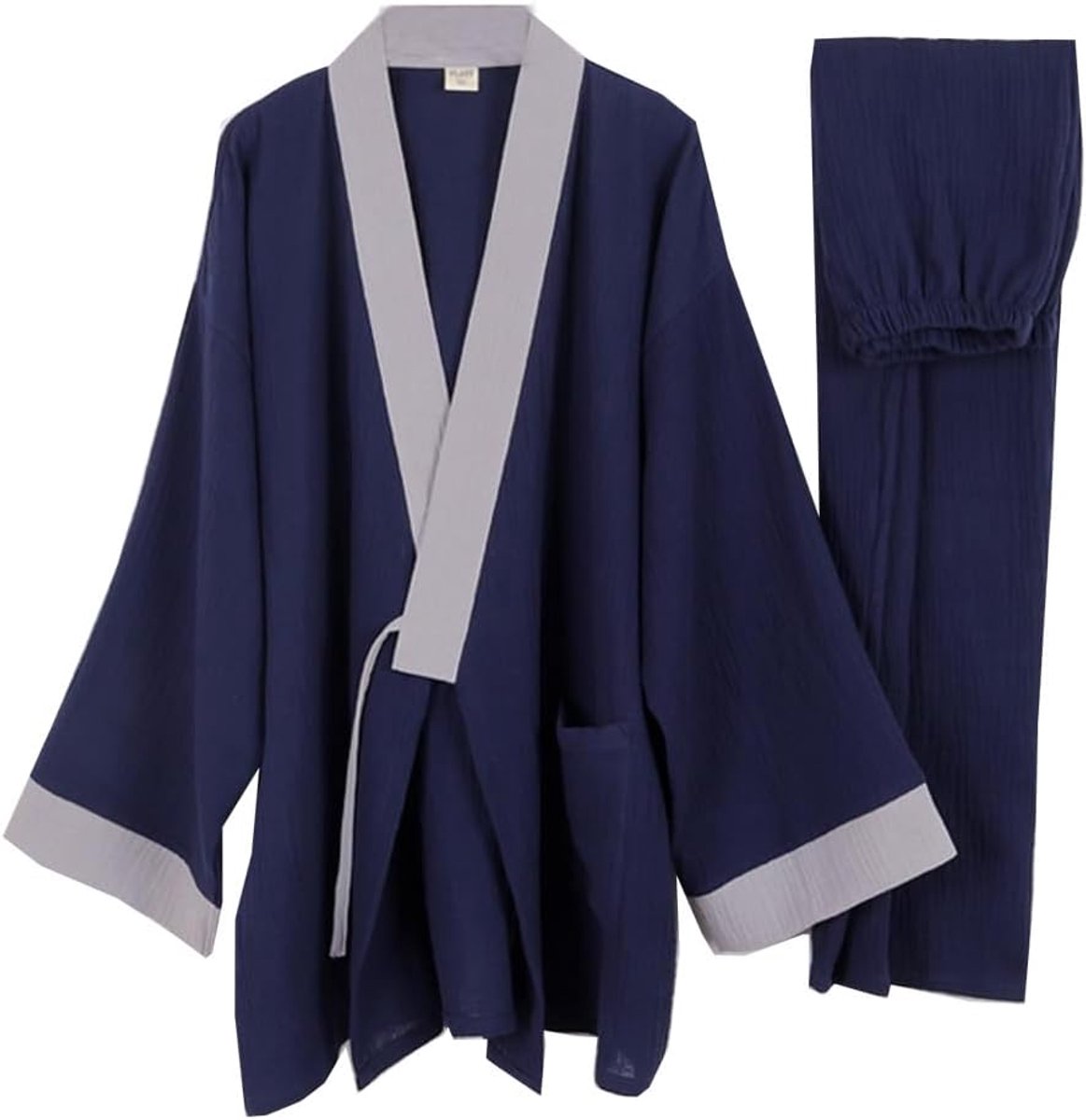 FANCYPUMPKIN Classic Japanese Style Cotton Bathrobe Plus Size Kimono Pajamas Suit - ShopVlot
