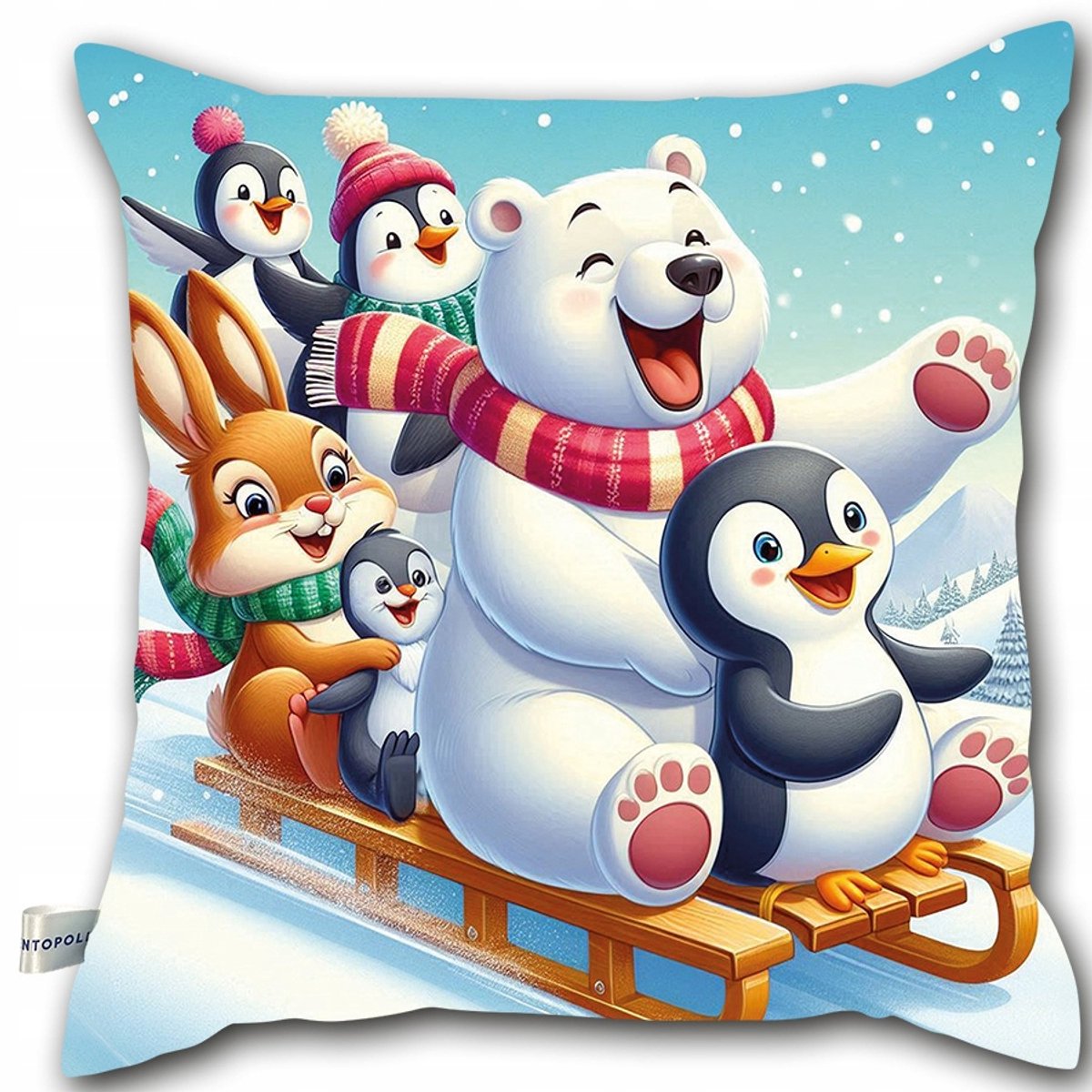 Kerstkussen 40x40cm - Dieren op slee - Decoratief
