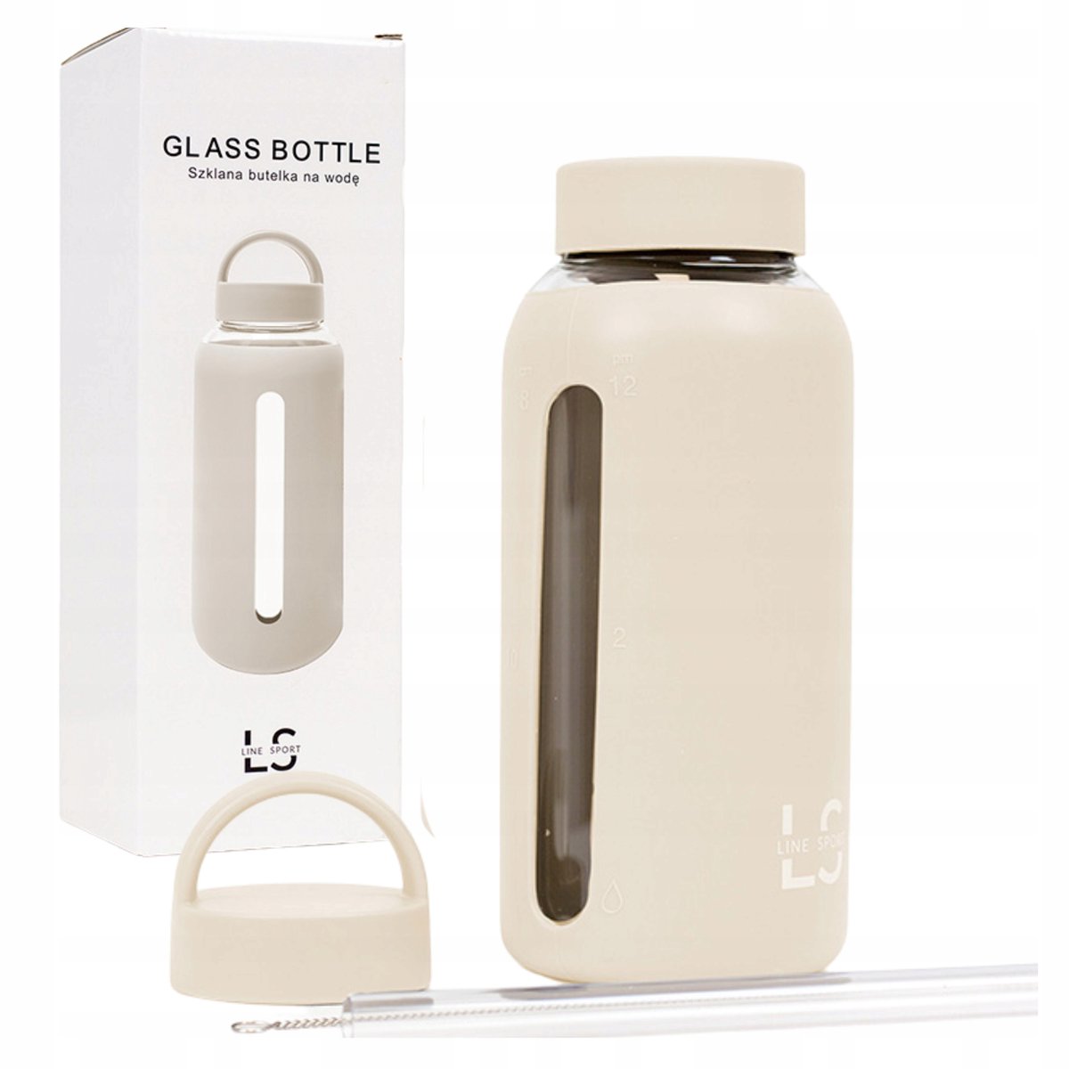 Line Sport Glazen Waterflesjes 800ml Beige - Inclusief 2 Doppen