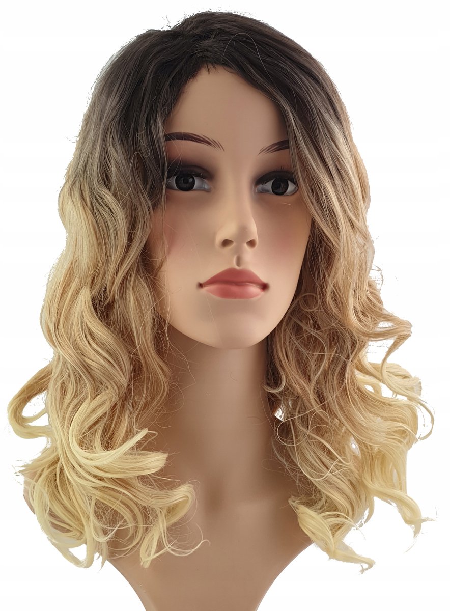 Ombre Blond Krullende Cosplay Pruik - Glam Rock Stijl