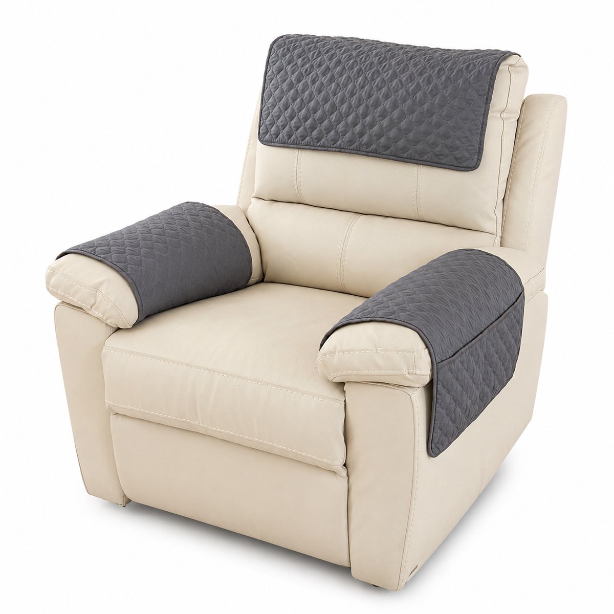 3-delige set armleuninghoezen – Hoezen voor bankarmleuningen – Hoezen voor armleuningen en hoofdsteunen van fauteuils – Antislip meubelbeschermers – Grijs ruitpatroon
