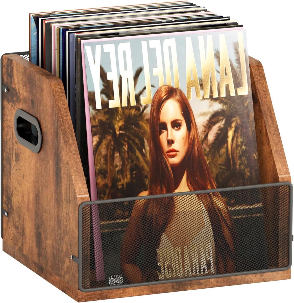 Vinyl record opslagkist - Houdt tot 60 platen - Metaal en hout - Perfect voor muziek opslag