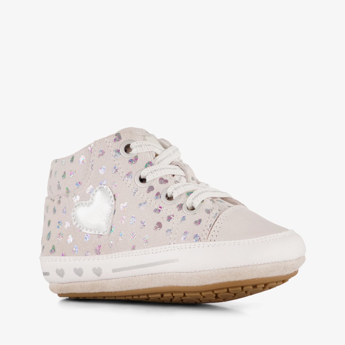 Groot leren babyschoenen met hartjes roze - Maat 18 - Uitneembare zool - In cadeauverpakking