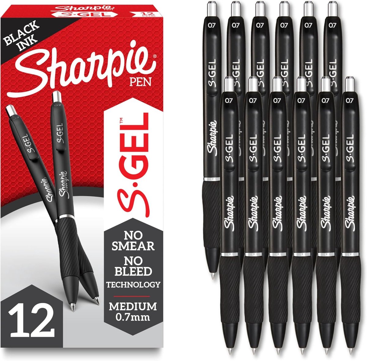 Sharpie S-Gel Gelpennen - 0,7 mm - Zwart - 12 stuks