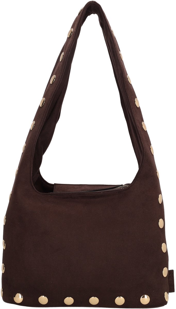 Zebra Trends Lilou Shopper - Faux Suède - Damestas - Schoudertas - Goudkleurige Studs - Ritssluiting - Telefoonvak - Tote Bag - Dames Tas - Donkerbruin