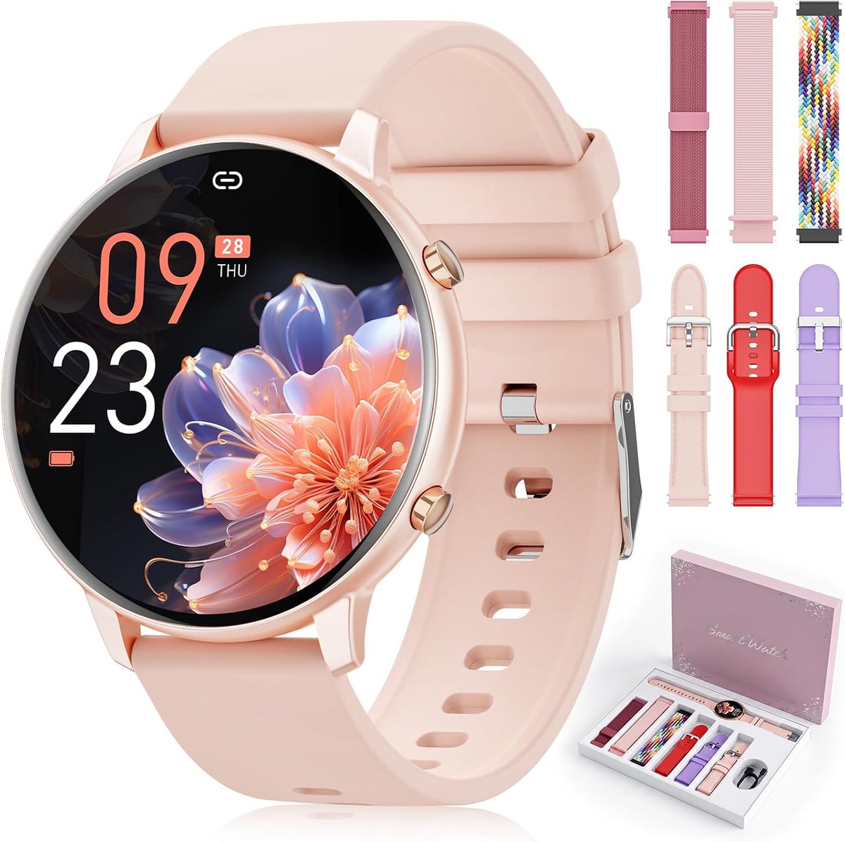 Smartwatch Voor Dames, Fitnesstracker met 7 Armbanden en Geschenkverpakking - ShopVlot