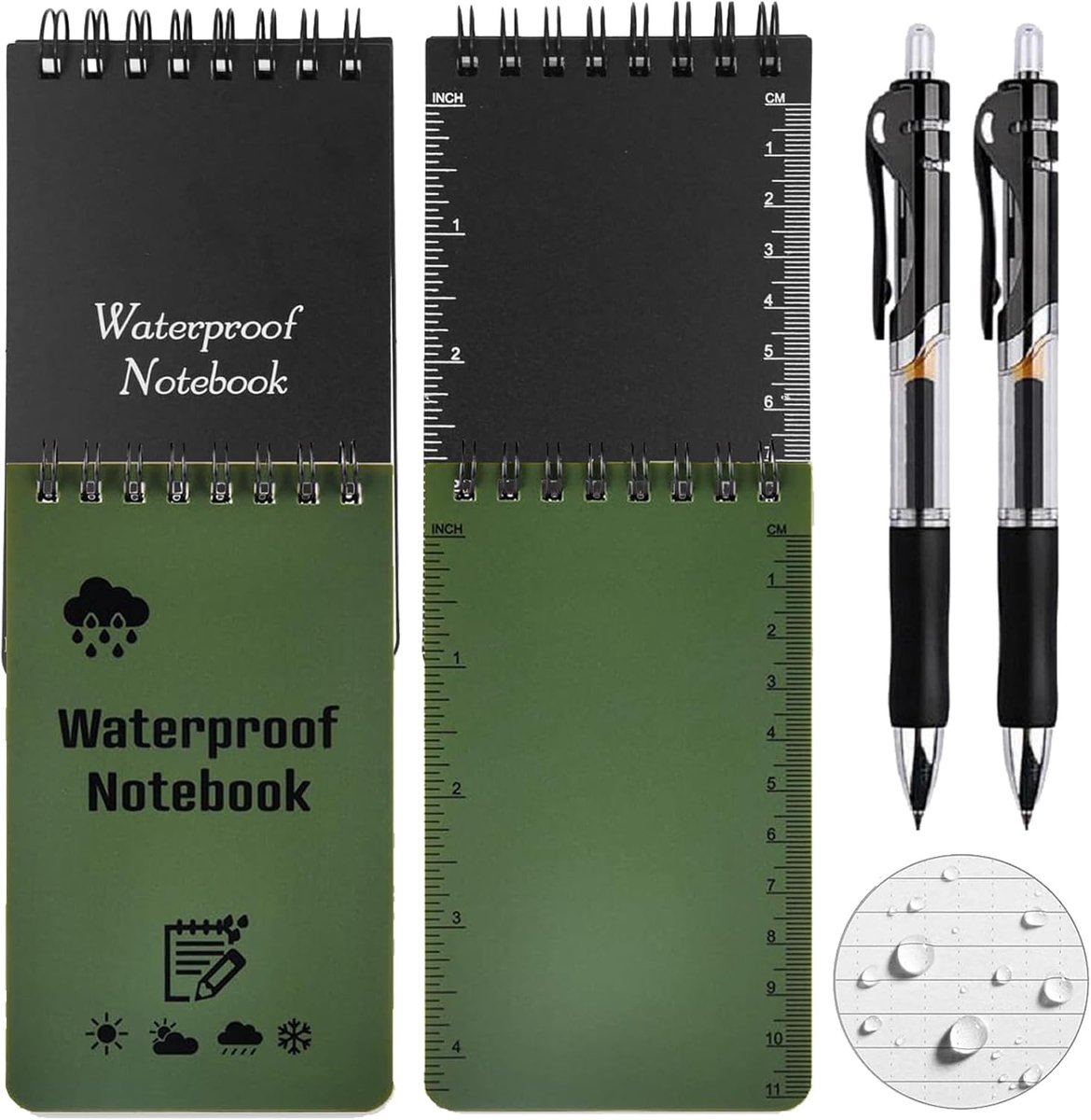 Pack of 6 Travel Notebook, Waterproof All-Weather Notepad, Spiral Binding, Waterproof Notebook with 2 Pens for - ShopVlot