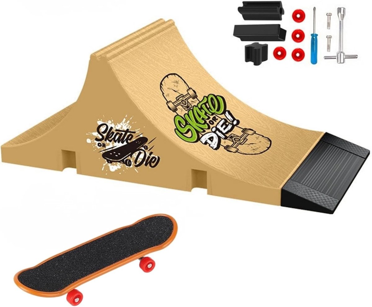 Mini Vingerboard Park Kit - Geel - 19 x 8,7 x 6,9 cm - Duurzame Skatehelling van ABS - Voor Jongens en Meisjes