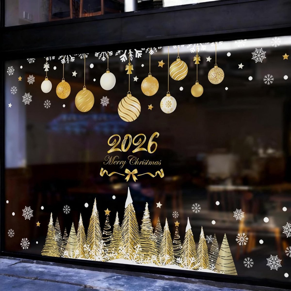 Kerstboom Raamafbeeldingen - Goud - Doe-Het-Zelf Sneeuwvlok Stickers - Statische PVC Stickers voor Kerstdecoratie
