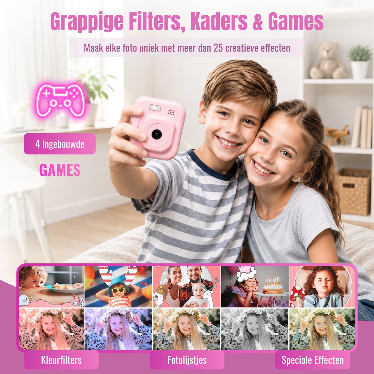 Impressora Térmica - Grote Kindercamera met foto printer - Instant camera - Digitale Camera Kinderen - Kinderfototoestel - Mini printer - Speelgoed camera - 48MP - Inclusief Cameratas + 4 papierrollen + 32GB sd kaart - Roze — cadeau in Spellen & Speelgoed - foto 6
