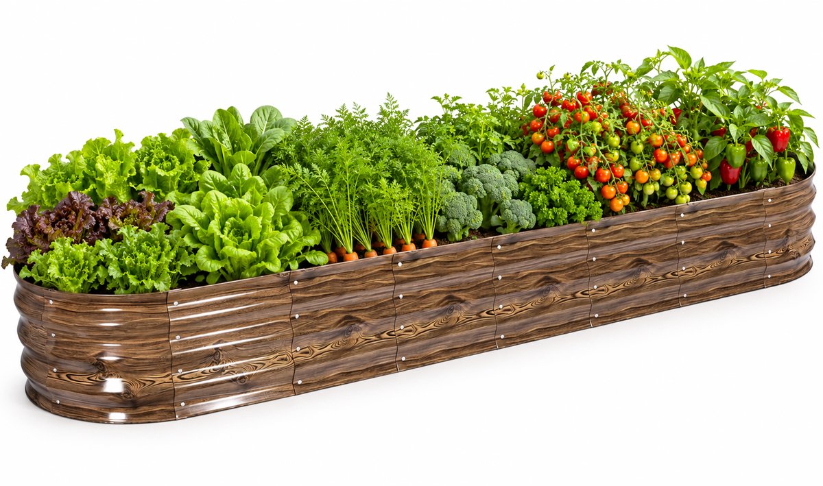 Verhoogde Plantenbak 240x60x30 cm - Ovale Moestuinbak, Metalen Bloembak en Kweekbak van Gegalvaniseerd Staal voor Tuin Balkon Groenten en Bloemen - Groen