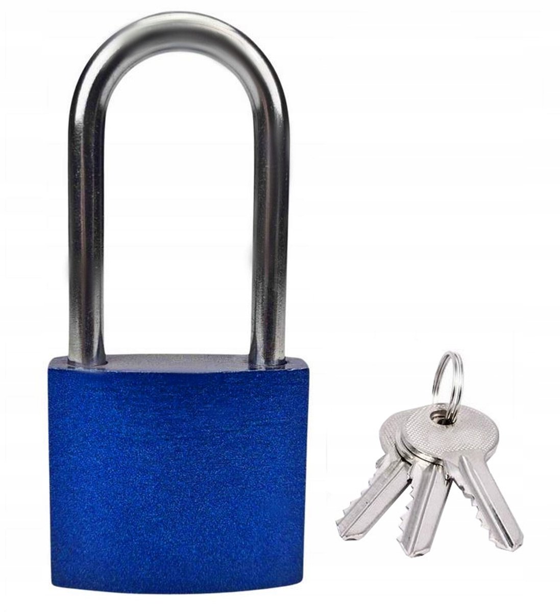 Merkloze Blauwe Gietijzeren Hangslot met Lange Beugel, 3 Sleutels