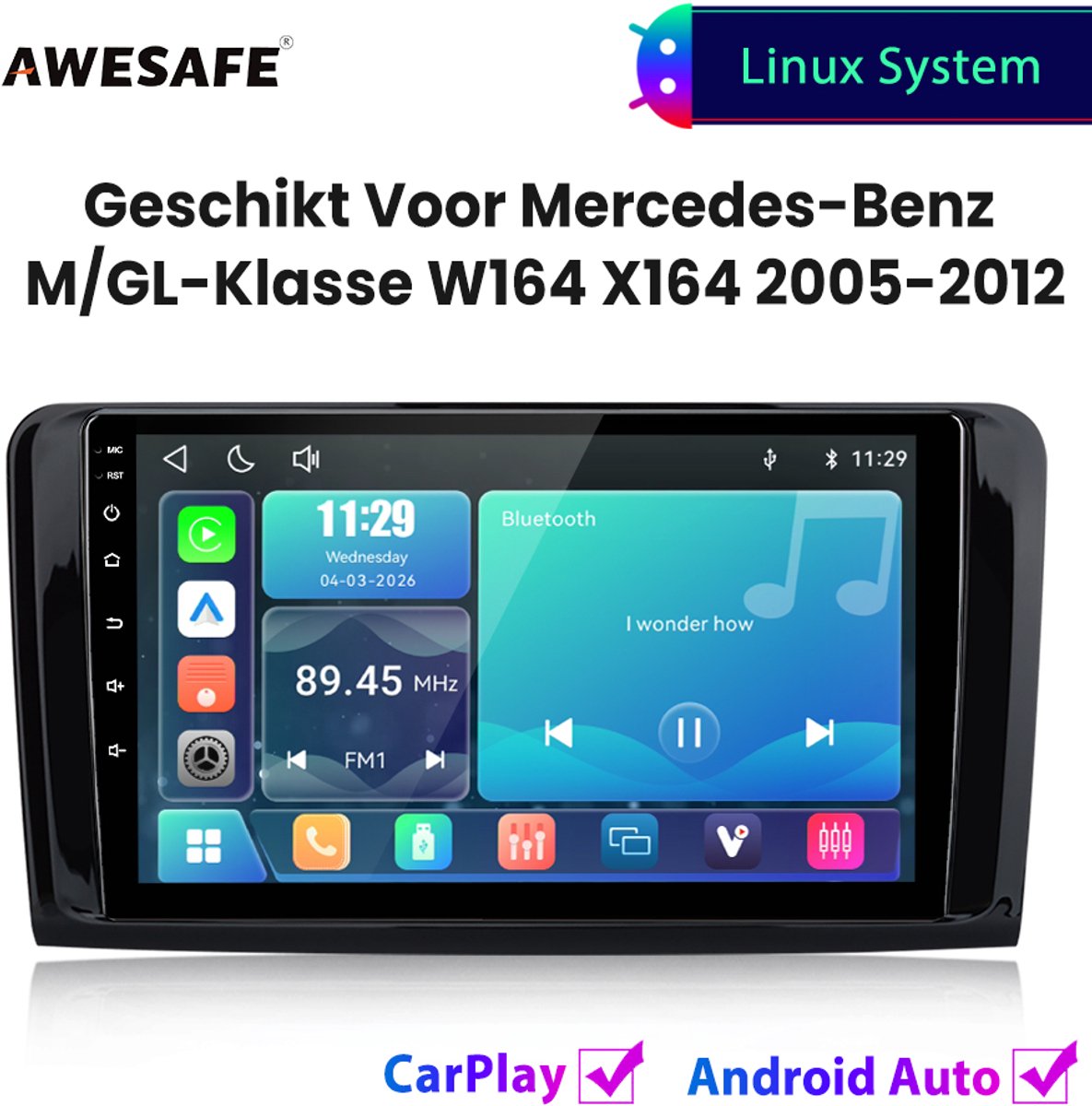 Awesafe Autoradio - Geschikt Voor Mercedes-Benz M/GL-Klasse W164 X164 2005 t/m 2012 - Draadloos Carplay Android Auto - Linux systeem - 9 Inch Touchscreen - Bluetooth Wifi - 2005 2006 2007 2008 2009 2010 2011 2012
