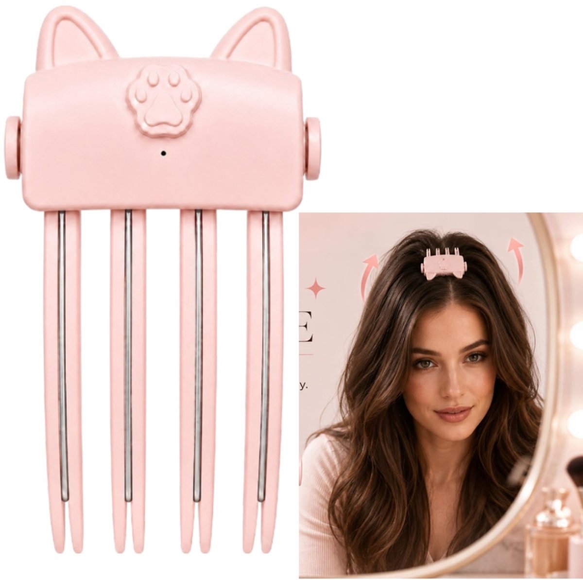 1 stuk - Verwarmde volumeclip voor haar - Styling met volume bij de haaraanzet - Haarclip - Volumetool voor de pony - 6,5*3*8 cm - Voor thuisgebruik om een ​​volumineus kapsel met een hoge kruin te creëren - Roze