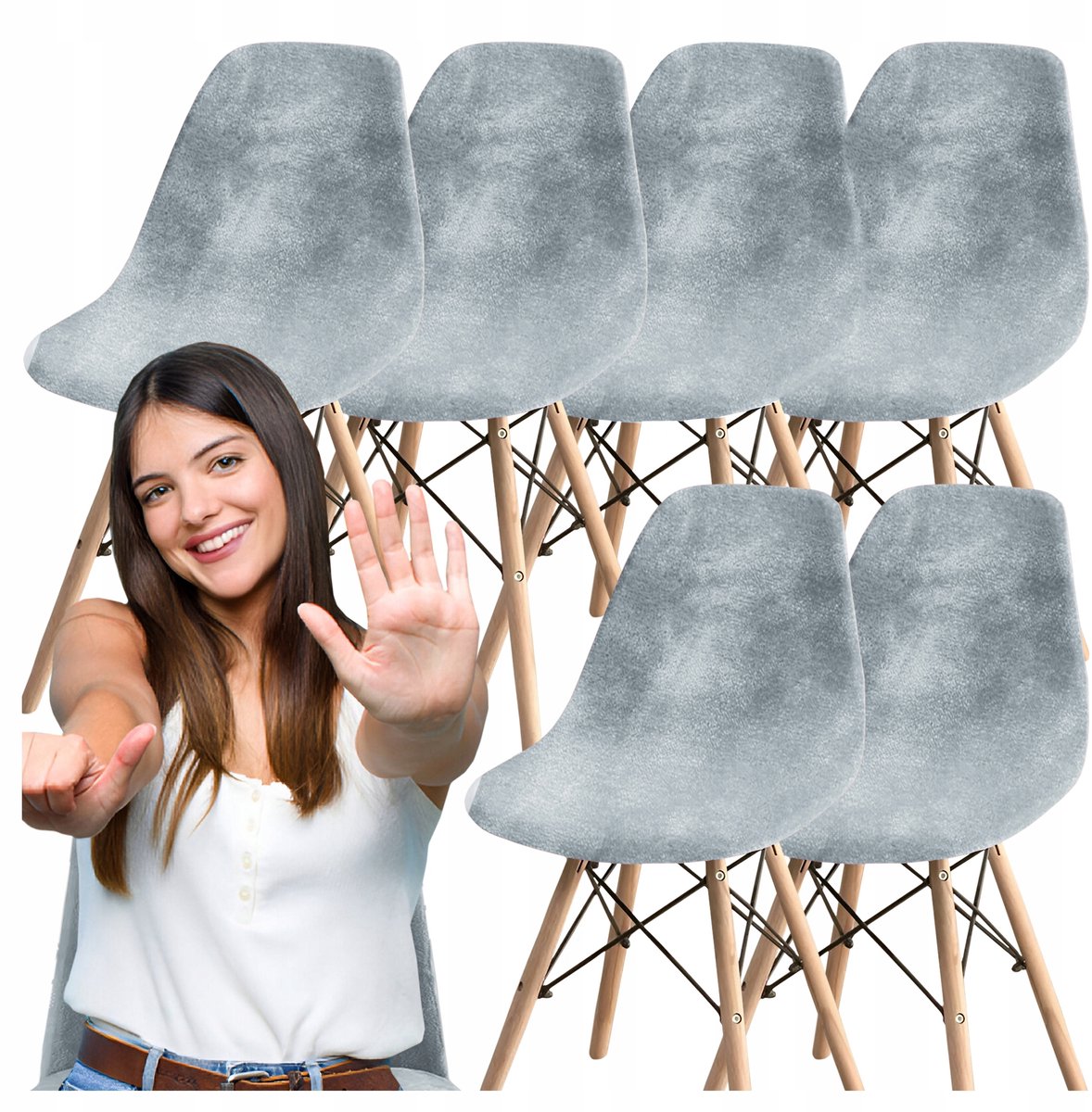 Set van 6 Luxe Velours Stoelhoezen voor Scandinavische Stoelen