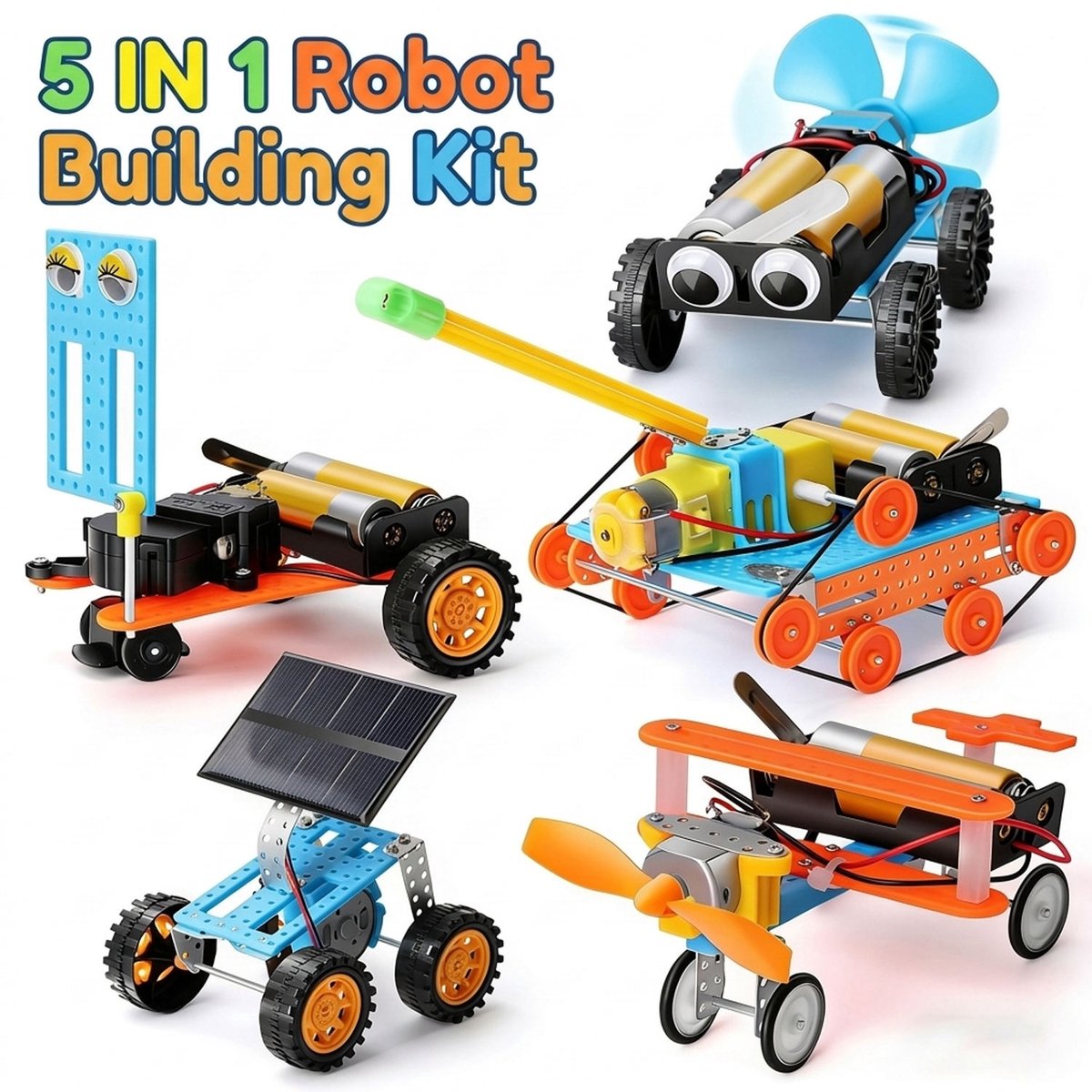5-in-1 STEM-speelgoed - Robotbouwset voor kinderen - Jongens en meisjes - Robotica-knutselset - Educatief speelgoed voor bouwen en onderzoek - Wetenschappelijke en technologische experimenten - Cadeau voor verjaardag en kerst