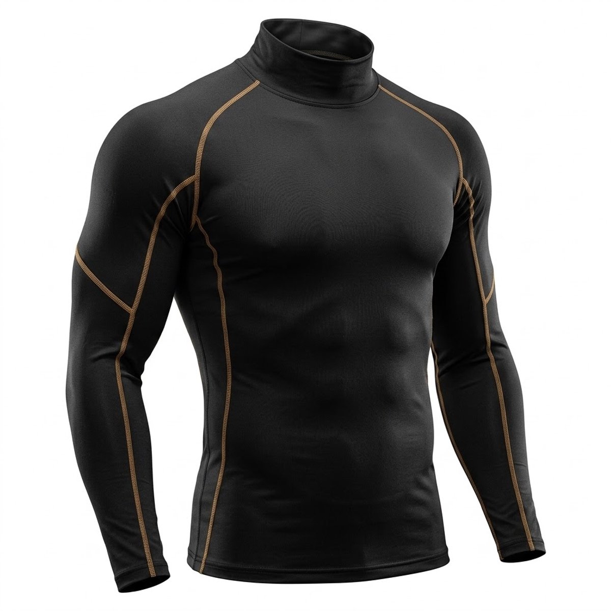 Oranje vechtsportshirt heren maat M high neck lange mouw sport shirt nauwsluitend stretch fitness shirt vochtafvoerend training shirt compressie workout top sneldrogend gym kleding atletische pasvorm alle seizoenen