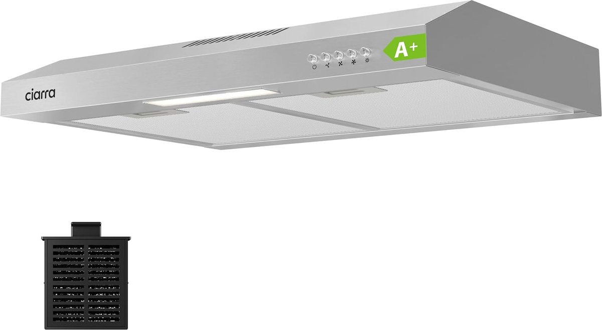 CIARRA CBCS6903D - 60cm Onderbouw Afzuigkap RVS – inclusief koolstoffilter - 220m3 - A+ - DC motor