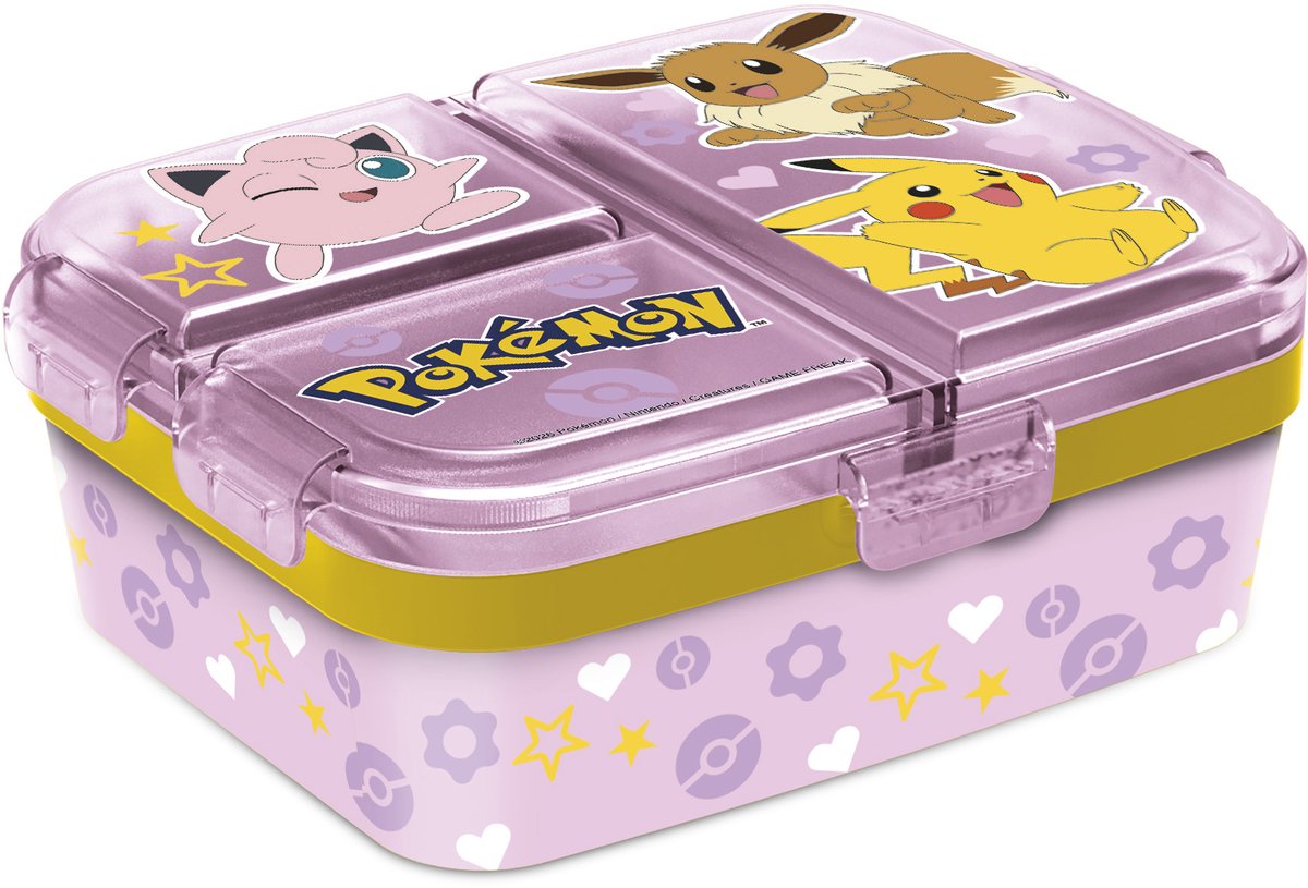 Pokémon Kinderlunchbox Team Pink – Broodtrommel met 4 vakken voor kinderen vanaf 4 jaar - Vaatwasserbestendig & BPA-vrij - Roze