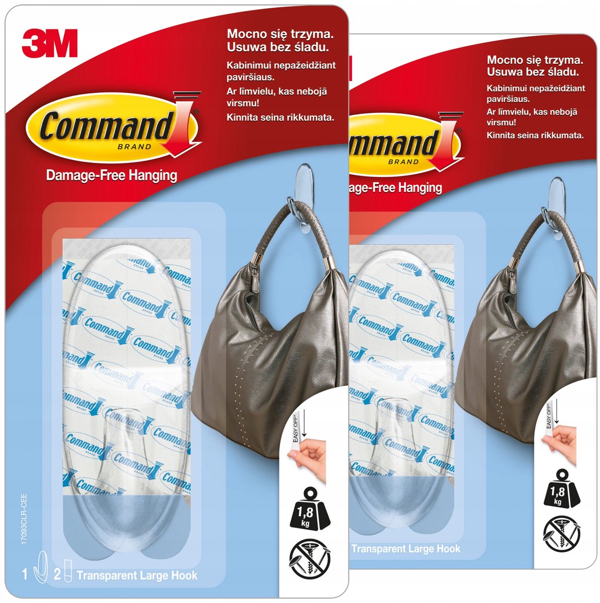 Command vaste Haken Transparant Groot - 2 stuks