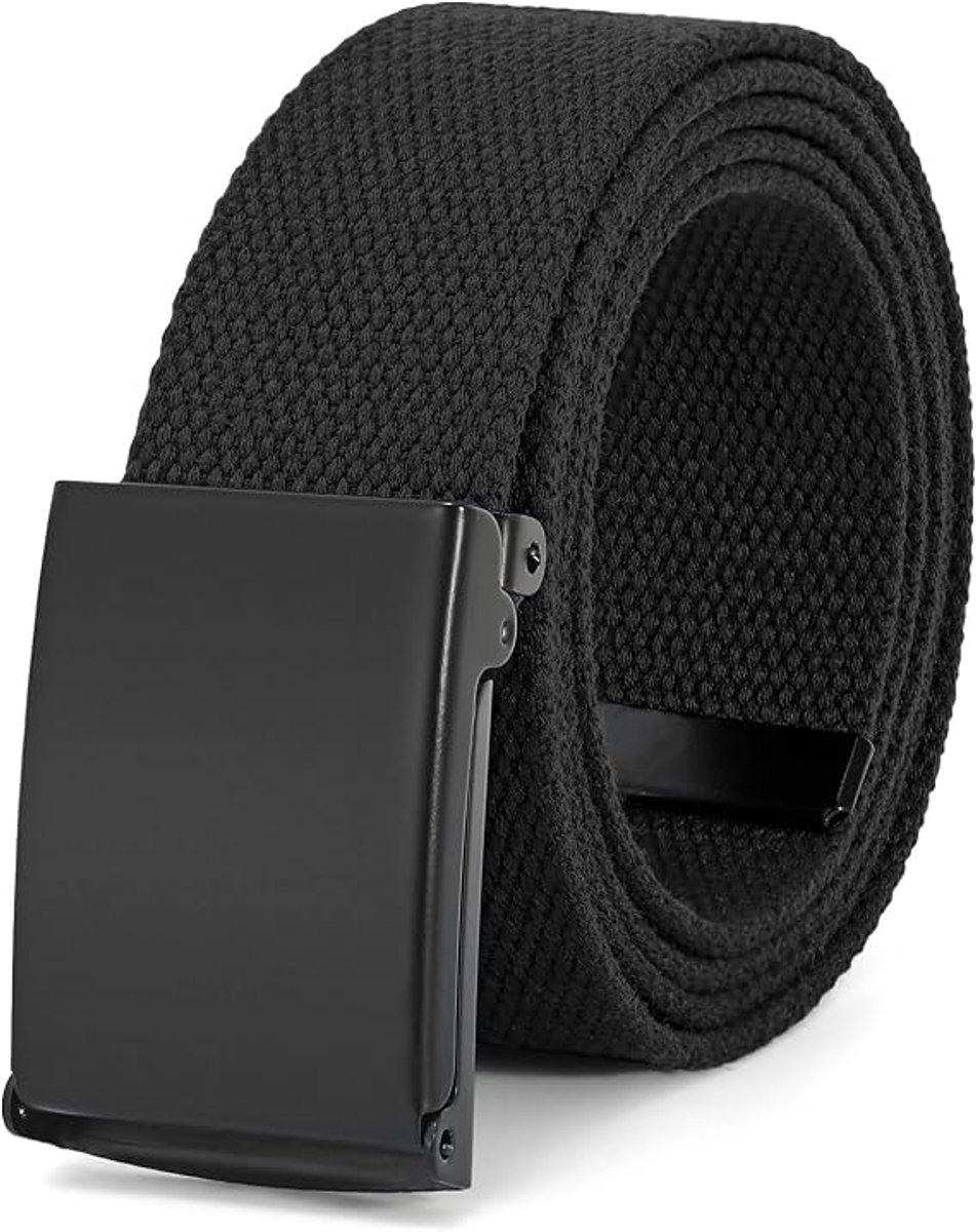 Daity Herenriem-Werkriem voor heren-Verstelbare canvas stoffen riem zonder gaten-Zwarte casual en zakelijke riem