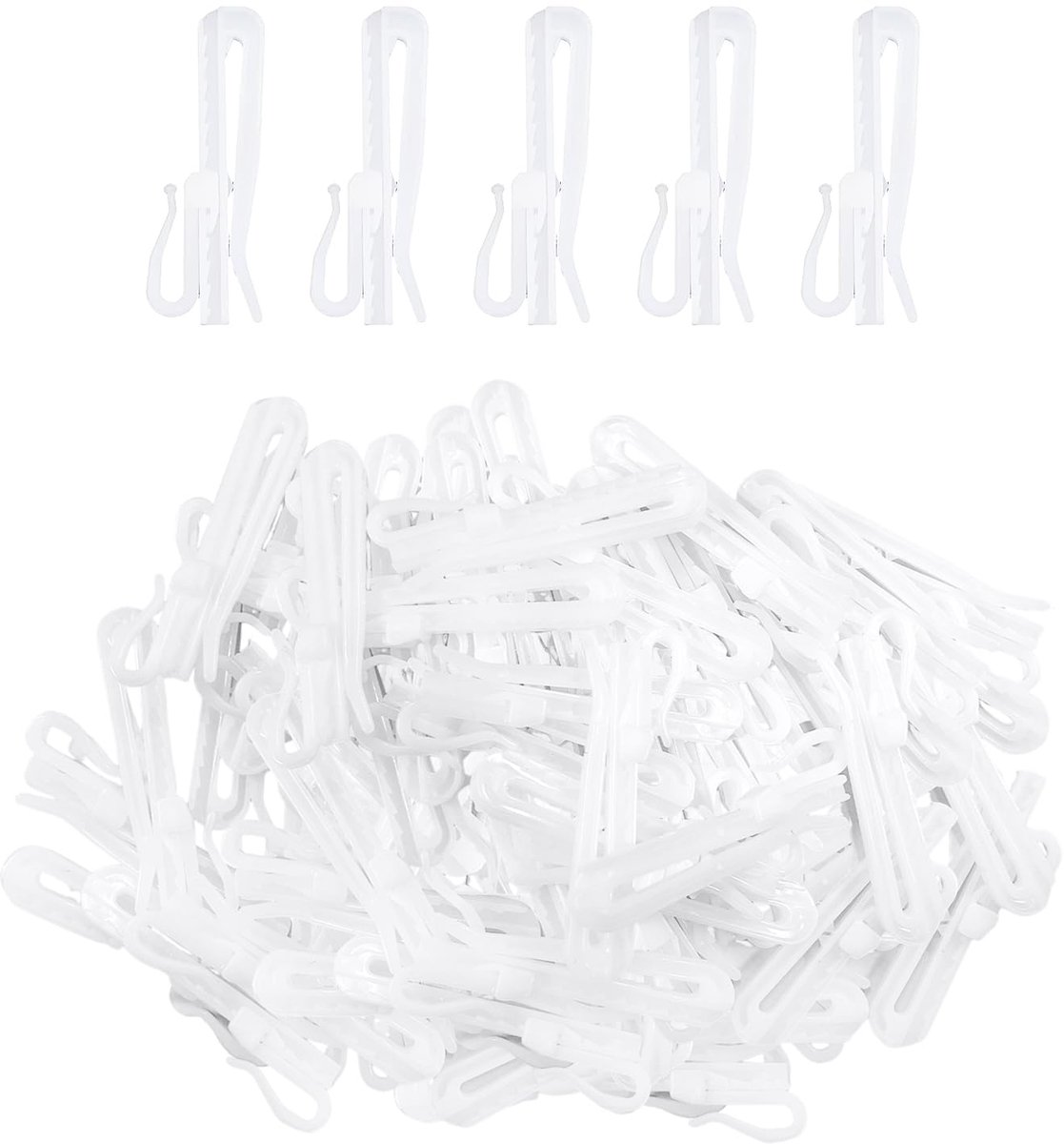 100 Stuks Vliesgevel, Witte Plastic Haken, Verstelbare Haken, Huishoudelijke Accessoires, Geschikt Voor Deurgordijnen - ShopVlot