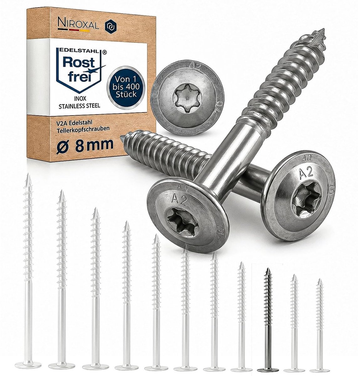 Houtconstructieschroef 8x80 - RVS A2 - Torx TX40 - Ideaal voor carports en pergola's - ShopVlot