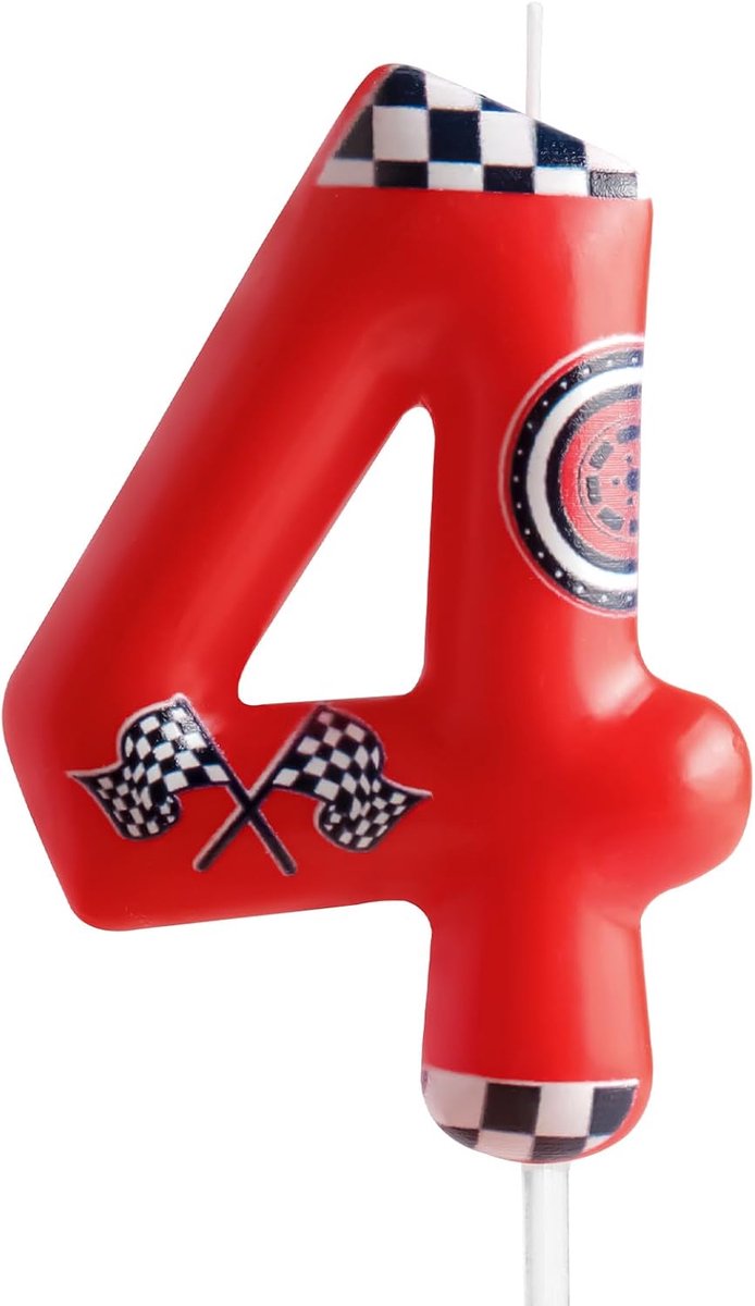 Verjaardagskaars Raceauto 4 - Rode Kaars - Themafeest Decoratie - Creëer een feestelijke sfeer - ShopVlot