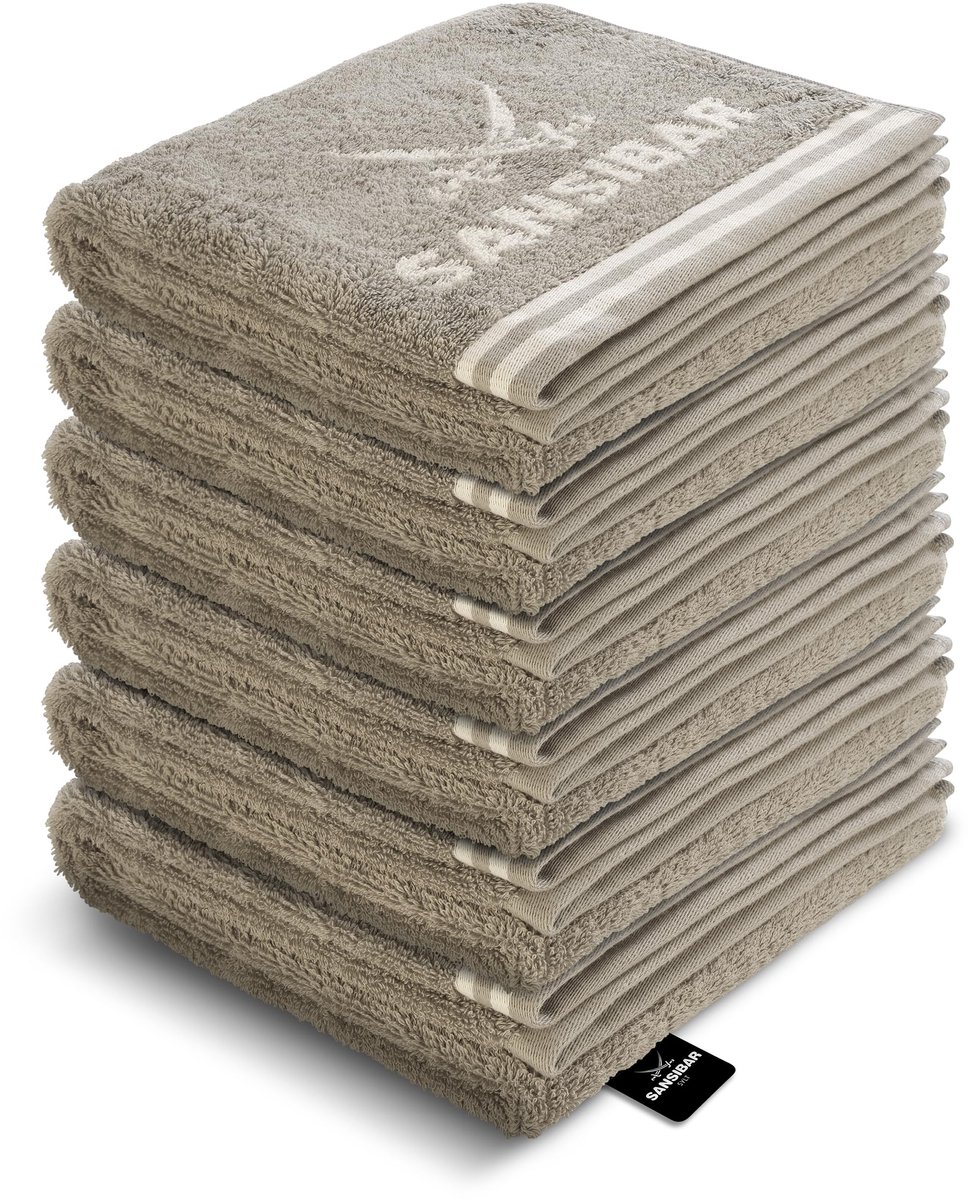Handdoek Theedoek Set van 6 - 50 x 100 cm - 100% katoen - Doubleface badstof met gestreepte rand - ShopVlot