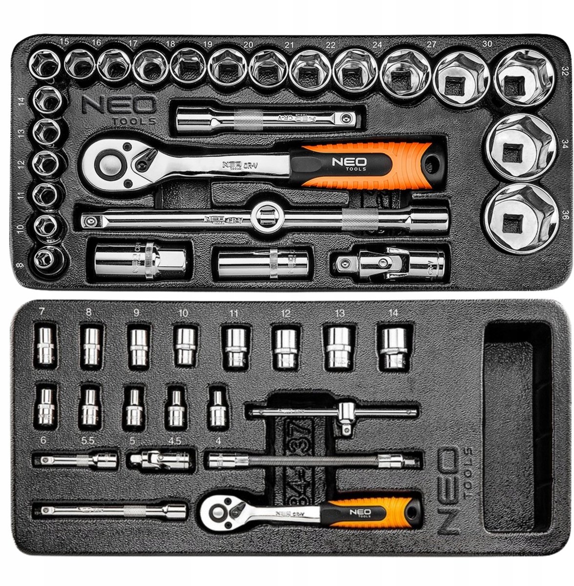 NEO TOOLS 2x Doppelse Doppenkist Inzet 1/4" & 1/2" Custom Pro