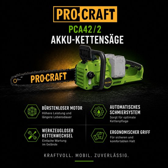 Procraft PCA42/2 accukettingzaag 40 V (2x 20 V) 406 mm borstelloos solo - zonder accu, zonder oplader van Procraft — afbeelding 2