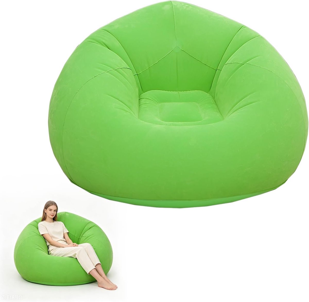 Opblaasbare Stoel met Voetpomp - Groene PVC - Comfortabel en Draagbaar - Ideaal voor Camping en Strand - ShopVlot