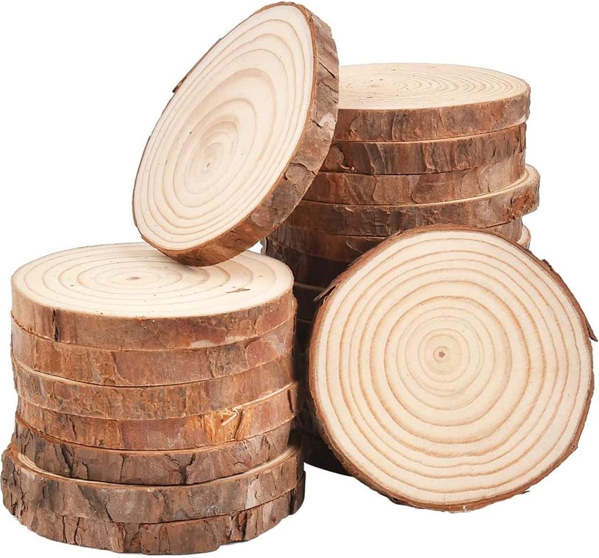 Litalife 20 Stuks Houten Schijven 9-12 cm - Natuurlijke Boomschijven met Schors - Onbewerkt Grenenhout voor Knutselen, Houtbranden, Bruiloft & Kerst Decoratie