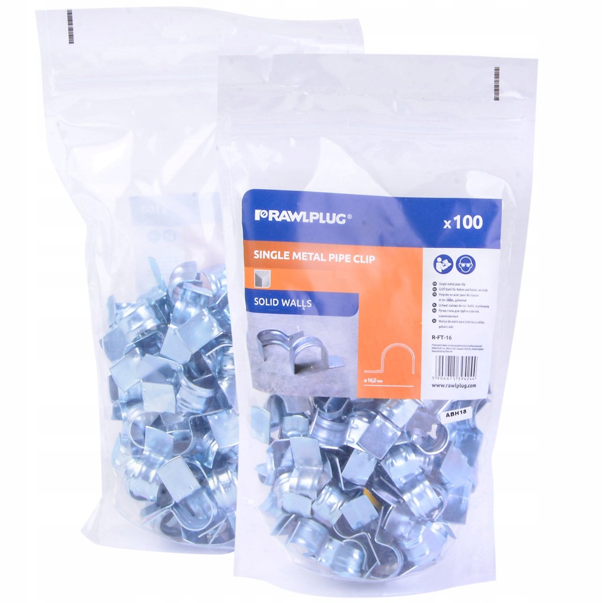 Rawlplug Stalen kabelklem 16mm - 100 stuks, gegalvaniseerd