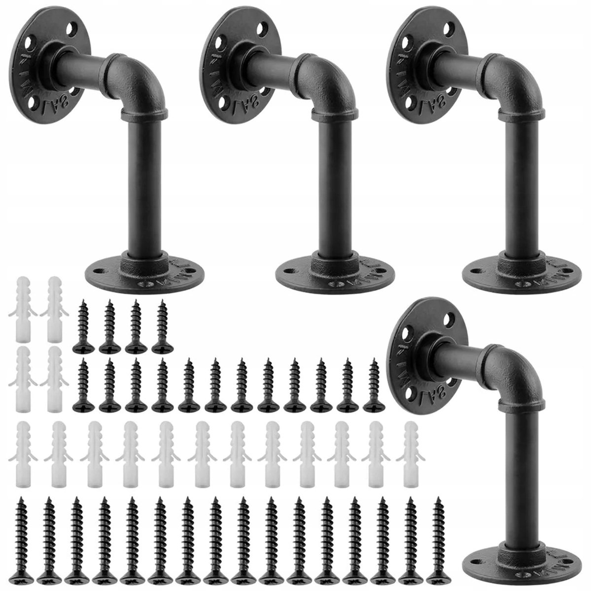 Industriële Wandplankdragers 140x96mm, Zwart Metaal, Set van 4