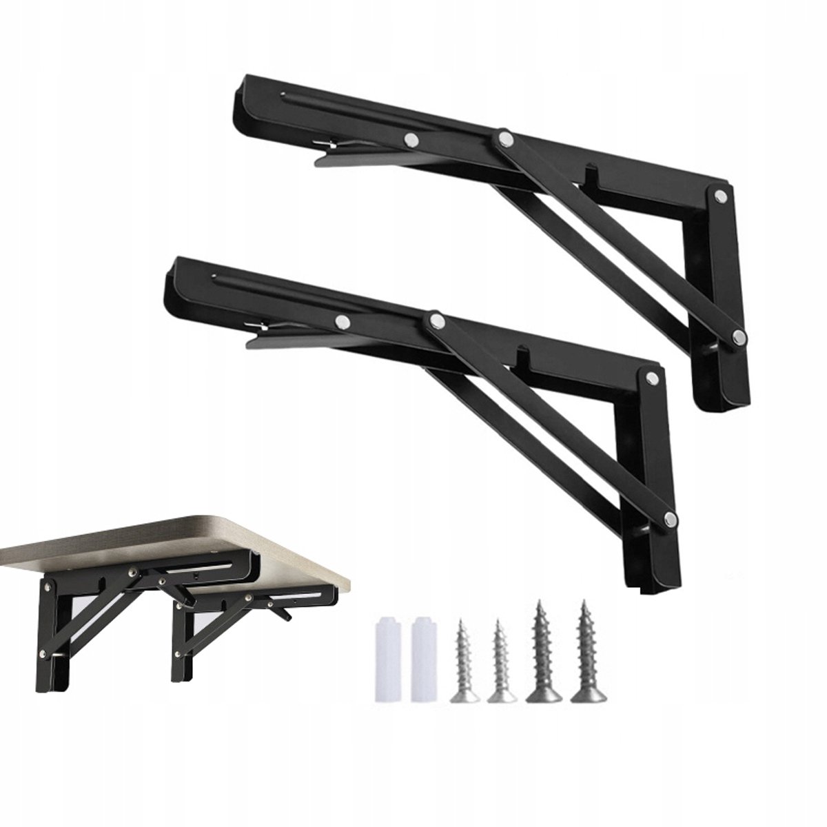 Opvouwbare Plankdragers 400mm Zwart - 2 stuks, 100kg sleepkracht