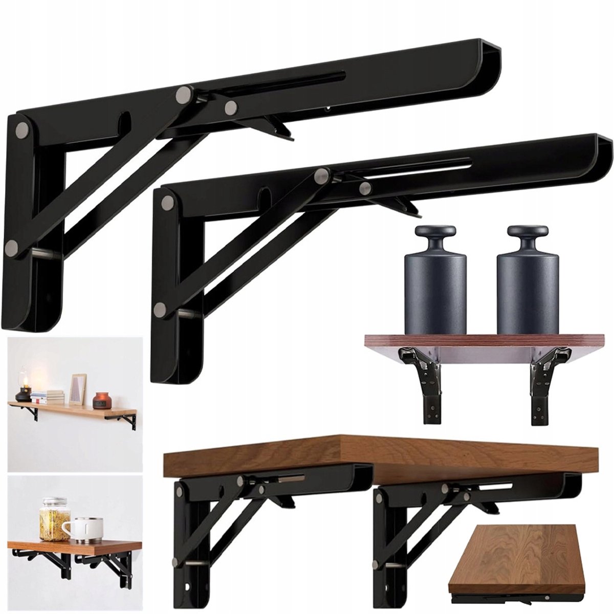 2x Opvouwbare Plankdragers - 80 kg - Zwart Metaal - Ruimtebesparend